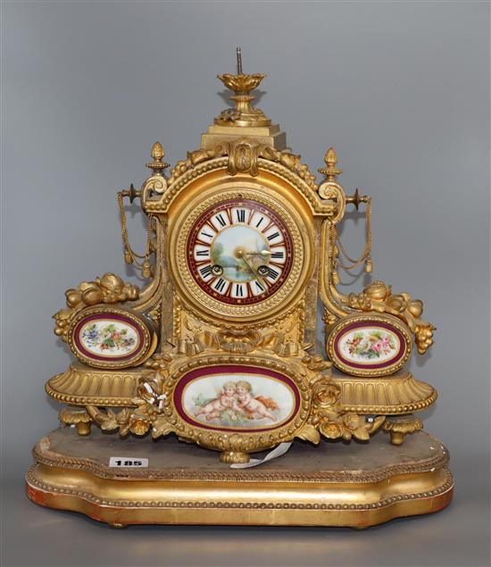 A gilt spelter figural mantel clock height 40cm